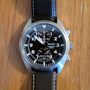 Seiko SNN241 100m Quartz Chronograph St Steel Case, Brown Dial, Strap Like New!